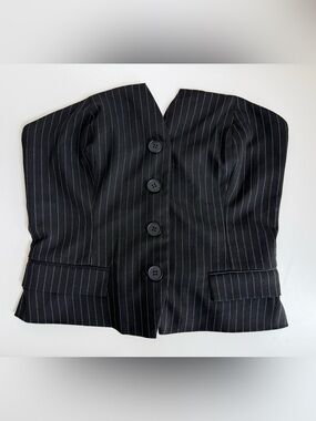 Office Siren Black Pinstripe Strapless Top